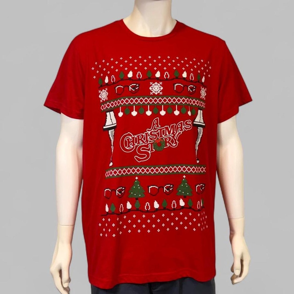 A Christmas Story Ugly Christmas Tee XXL Red Graphic Holiday Movie Shirt